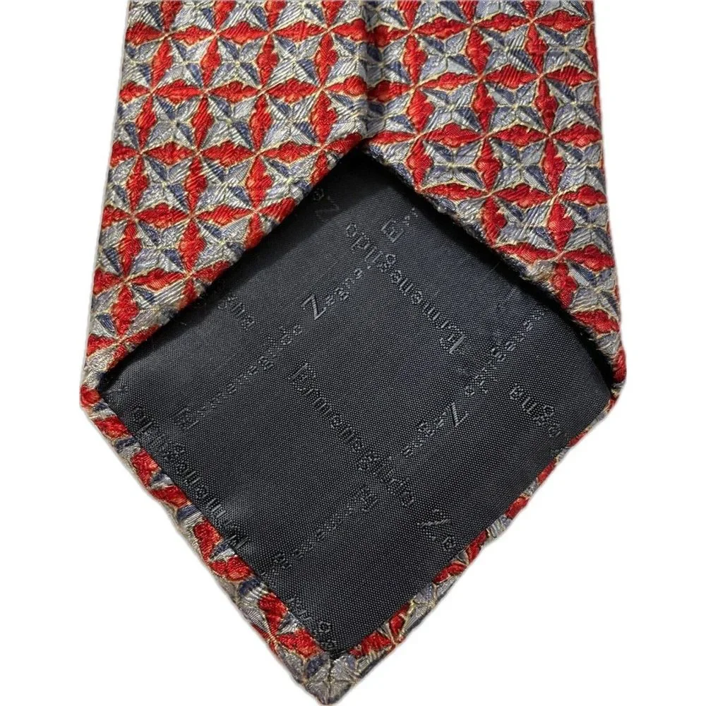 Ermenegildo Zegna Silk Red Tie Print 58” 3.5 Floral